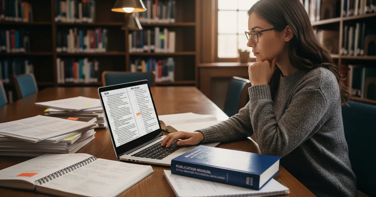 Estudiante aplicando cambios en citas APA 2023 mientras escribe su trabajo académico