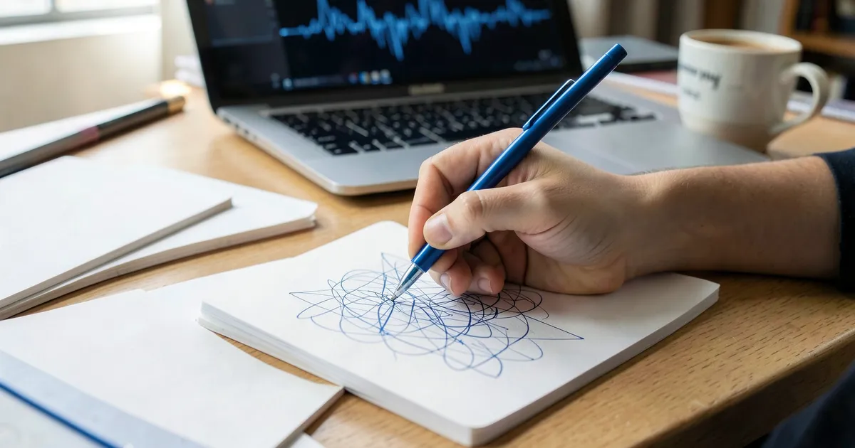Estudiante escribiendo cita de trabajo con tres autores en normas APA en cuaderno