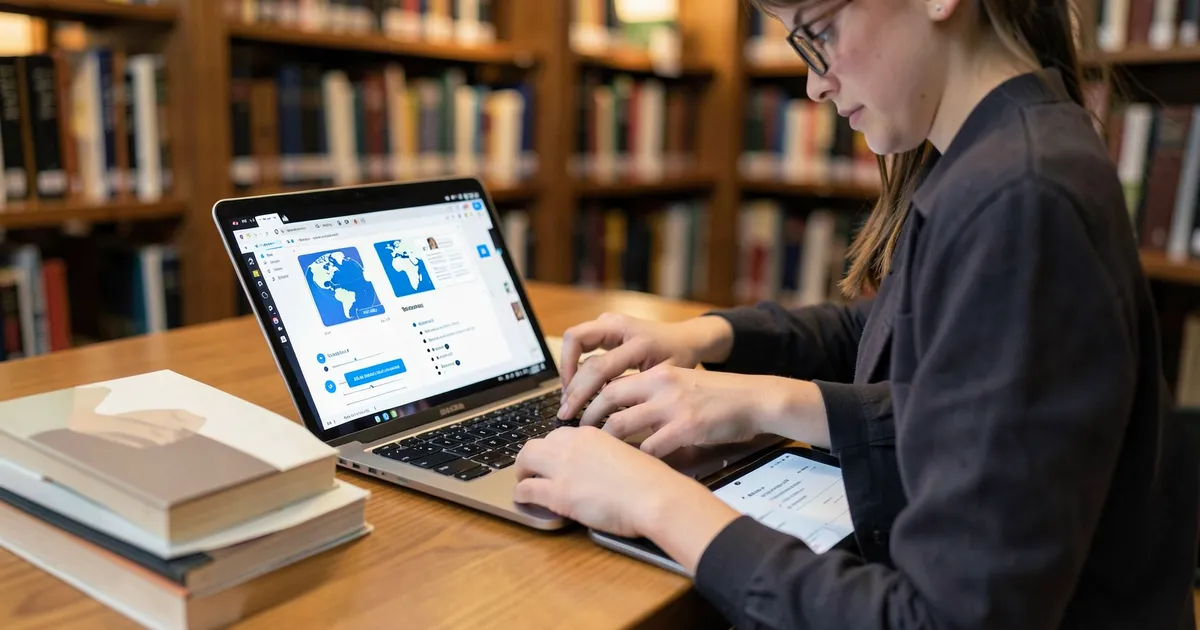 Investigador verificando y extrayendo información de Wikipedia para citar en paper académico