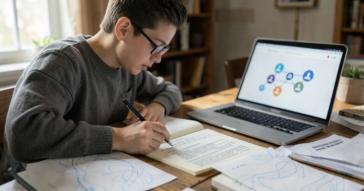 Estudiante universitario escribiendo citas APA de múltiples autores en normas académicas