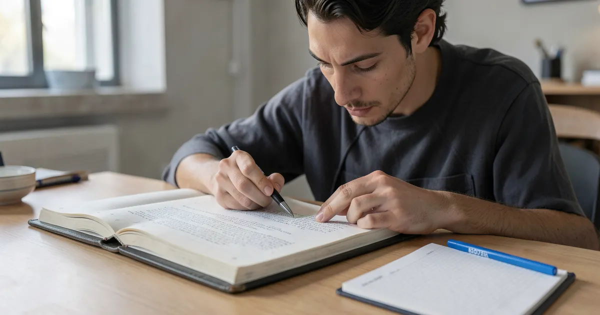 Investigador revisando tesis académica para citar en normas APA