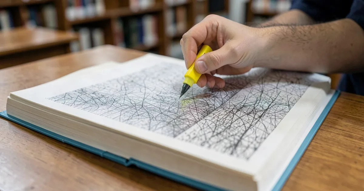 Investigador resaltando pasajes largos en libro para cita APA
