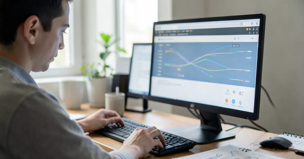 Investigador analizando página web para citar en APA de forma realista