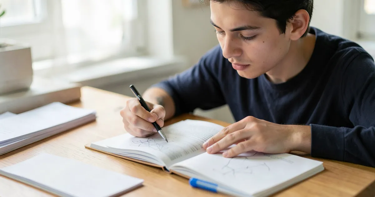 Investigador tomando notas de un libro para citas en formato APA de manera precisa