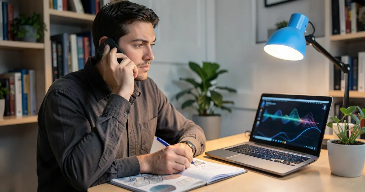 Escritor académico anotando comunicación telefónica personal en normas APA
