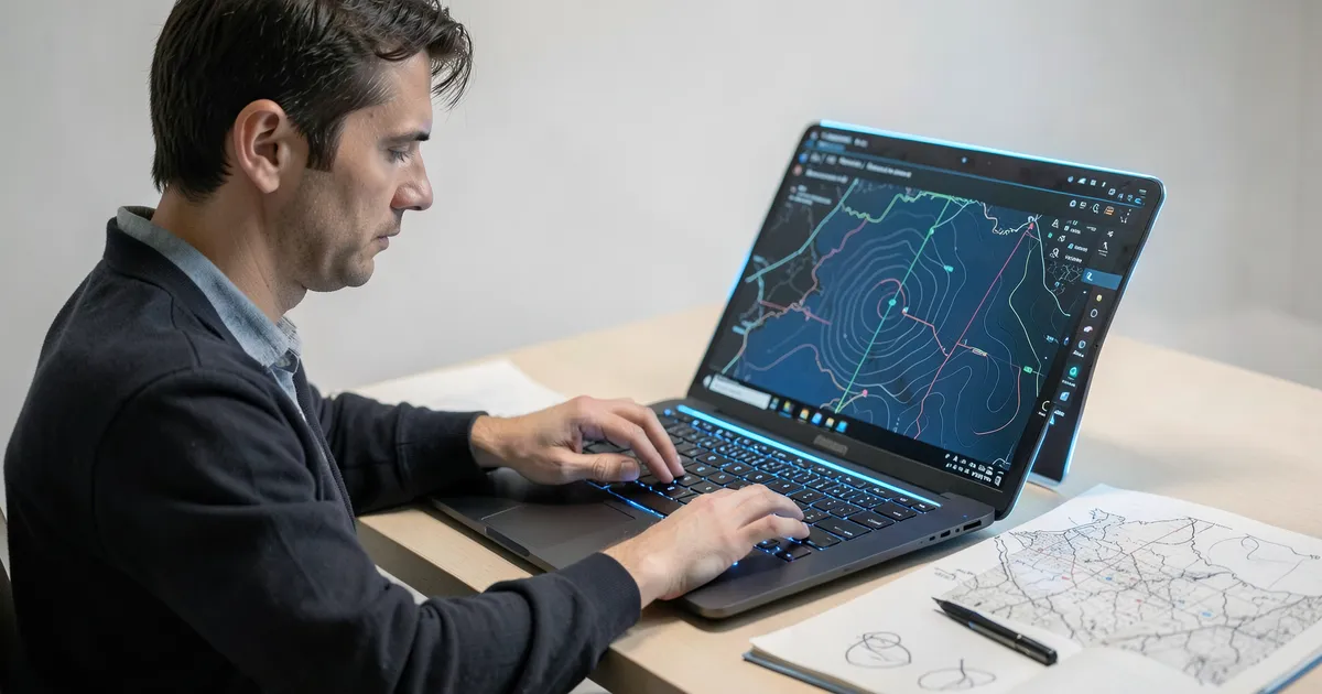 Escritor académico citando mapa en computadora mientras verifica fuentes para trabajos universitarios