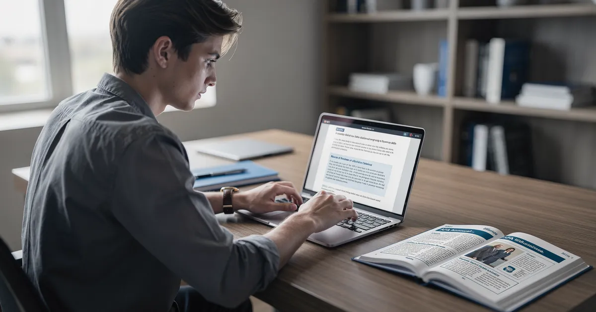 Estudiante escribiendo citaciones según normas APA 2024 en su computadora