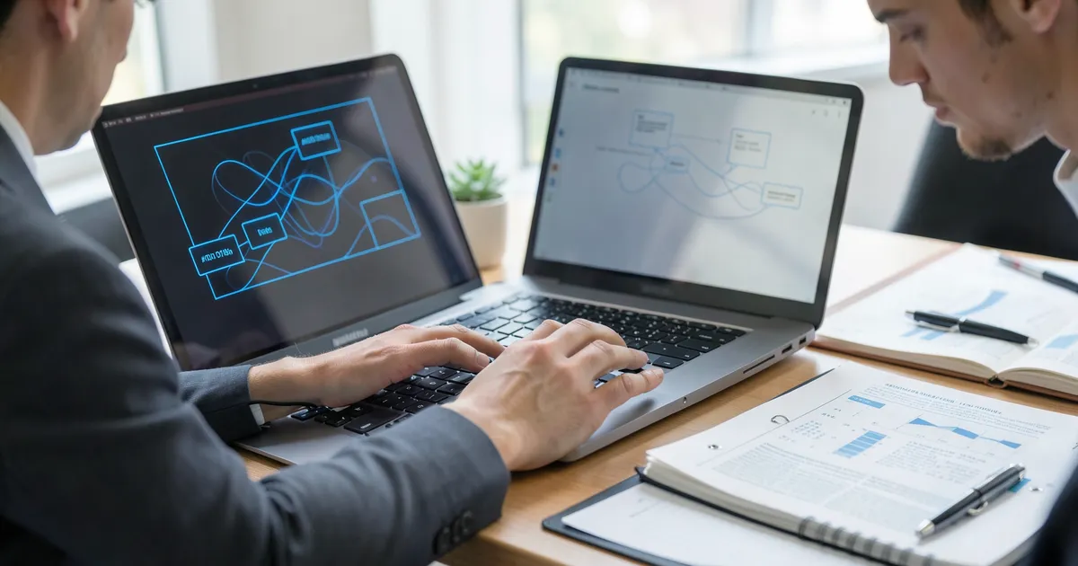 Escritor académico tecleando referencias de informes en normas APA en laptop de forma realista