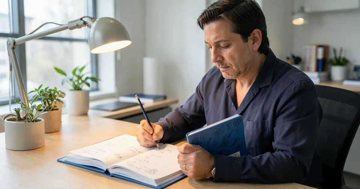 Researcher consulting APA guide and noting abbreviations correctly in academic redaction