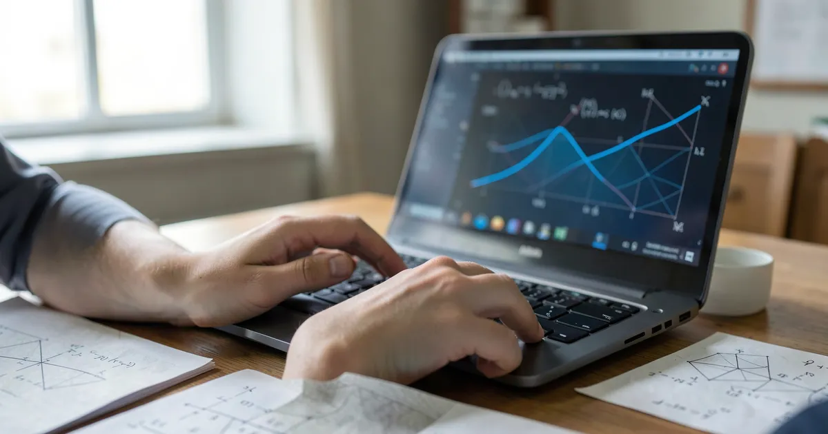 Investigador escribiendo ecuaciones matemáticas en computadora para estilo APA